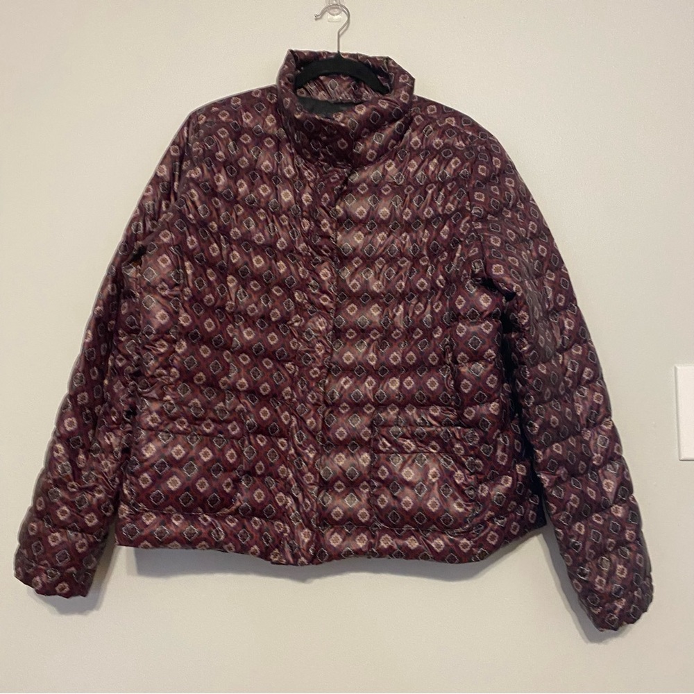 Lands' End Women's Purple Mirror Image Patterned Down Jacket XL 18